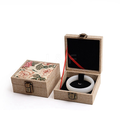 Flower Print Linen Jewelry Storage Box PW-WG82343-09-1