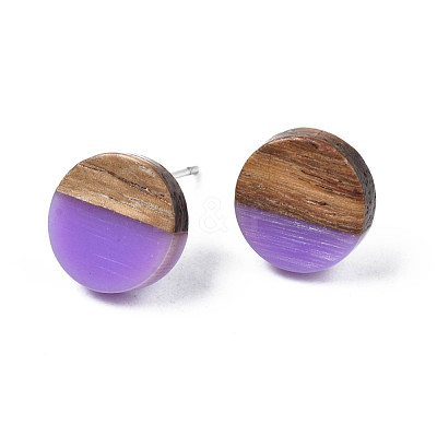 Opaque Resin & Walnut Wood Stud Earrings EJEW-N017-008-B09-1