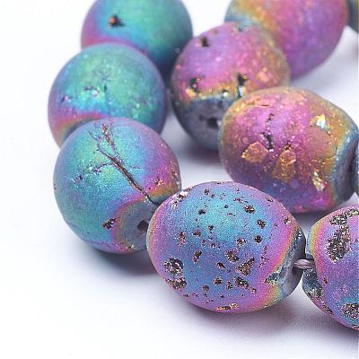 Electroplated Natural Druzy Geode Agate Bead Strands G-P251-A03-1