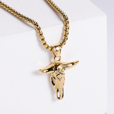 Retro Rock Punk Men's Bull Head 304 Stainless Steel Pendant Necklaces QT5841-2-1