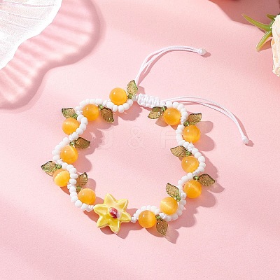 Handmade Porcelain and Cat Eye and Acrylic Beads Braided Bead Bracelets BJEW-TA00700-03-1