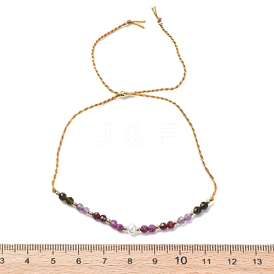 Faceted Round Natural Grey Agate & Red Agate & Amethyst Braided Bead Bracelets BJEW-F493-09G-03-1