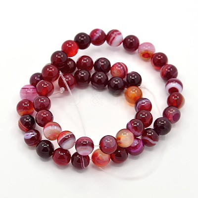 Round Dyed Natural Striped Agate/Banded Agate Beads Strands X-G-G582-8mm-21-1