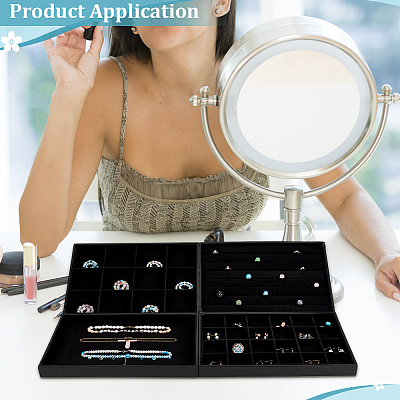 4Pcs 4 Styles Wood Covered with PU Leather Jewelry Display Trays for Earrings Rings Bracelets Necklaces ODIS-FG0002-12-1