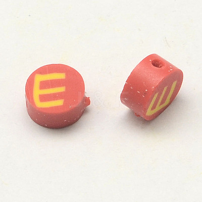 Handmade Polymer Clay Flat Round with Capital Letter Beads CLAY-Q209-6mm-M-1