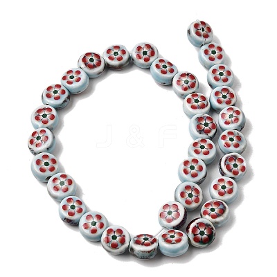Flat Round Handmade Floral Porcelain Beads PR-CBA03B0-02A-1