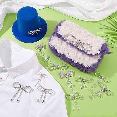 13Pcs 13 Styles Bowknot Alloy Rhinestone Brooches for Backpack Clothes JEWB-GA0001-36-1