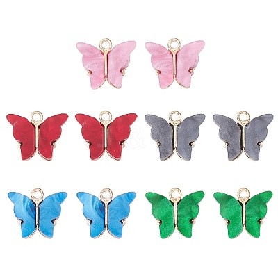 10Pcs 5 Colors Alloy Acrylic Pendants MACR-YW0002-56-1