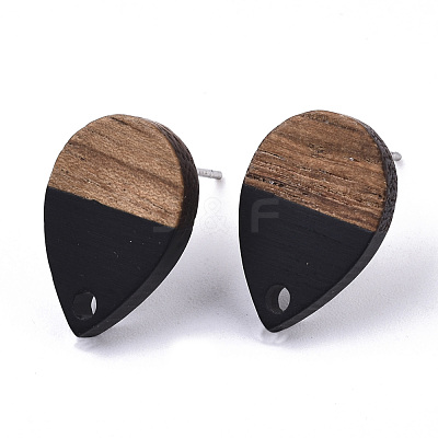 Resin & Walnut Wood Stud Earring Findings X-MAK-N032-002A-B01-1