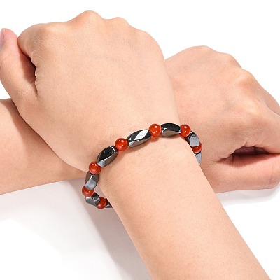 Round Natural Carnelian(Dyed & Heated) Stretch Bracelets BJEW-G072-13-1
