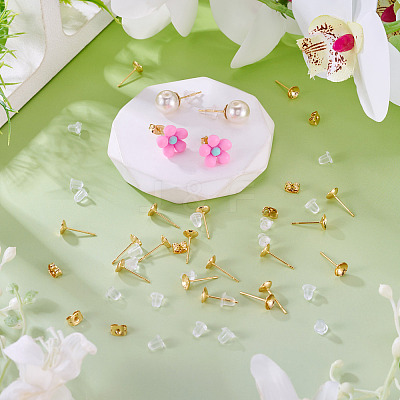 50Pcs Brass Earring Settings KK-TA0008-38B-1