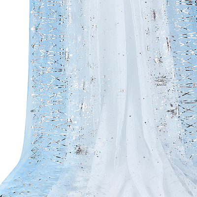 Polyester Snowflake Pattern Gauze Stained Silver Fabric AJEW-WH0314-911A-1