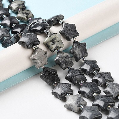 Natural Black Silk Stone/Netstone Beads Strands G-NH0005-009-1