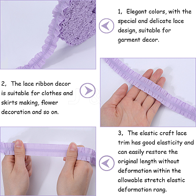 20 Yards Ruffled Polyester Elastic Lace Trim EW-WH0018-01B-1