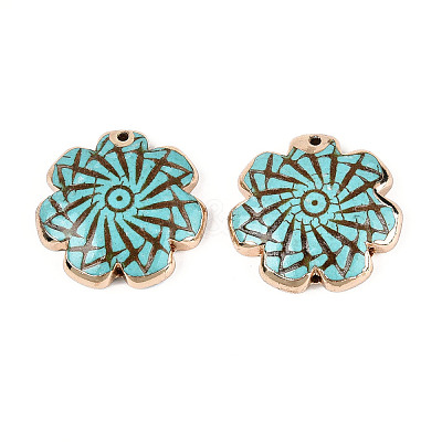 Dyed Synthetic Turquoise Flower Pendants TURQ-T004-25A-1