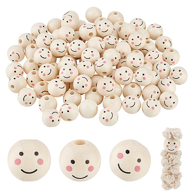 Printed Natural Wood European Beads WOOD-PH0002-79D-1