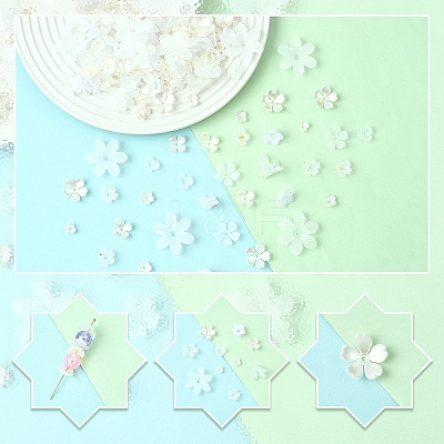 500Pcs 10 Styles ABS Plastic & Acrylic Imitation Pearl Bead Caps OACR-YW0004-12-1