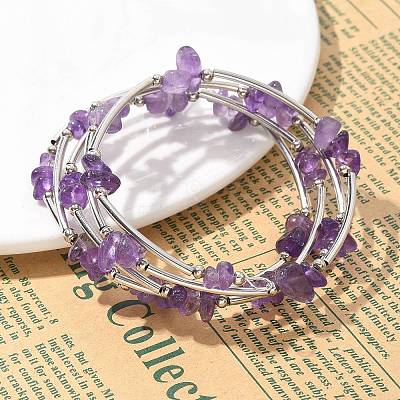 Natural Amethyst Chip Warp Bracelets BJEW-JB01517-02-1
