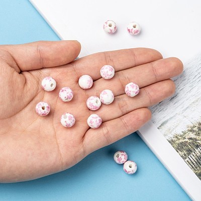 Floral Printed Porcelain Beads PORC-Q201-10mm-3-1