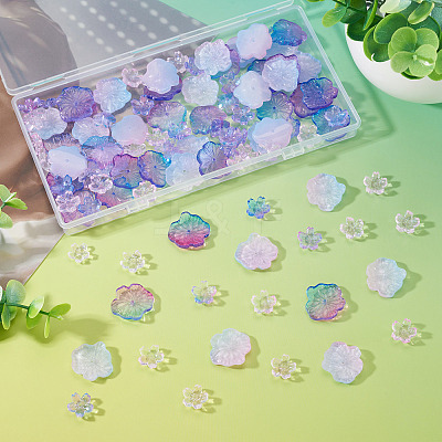 100Pcs 4 Styles Baking Paint Transparent Glass Bead Caps DGLA-TA0001-50-1
