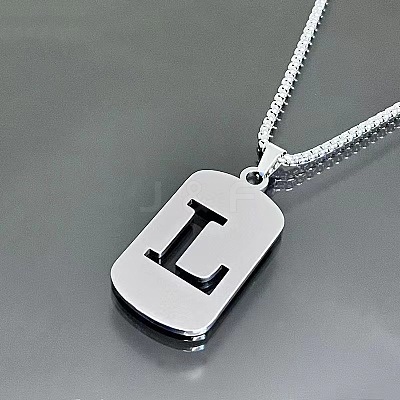Rectangle with Laser Cut Letter 201 Stainless Steel Initial Pendant Necklaces WGA5E8C-12-1
