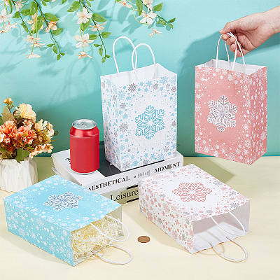32Pcs 4 Colors Christmas Snowflake Printed Paper Storage Tote Bags ABAG-BC0001-65-1