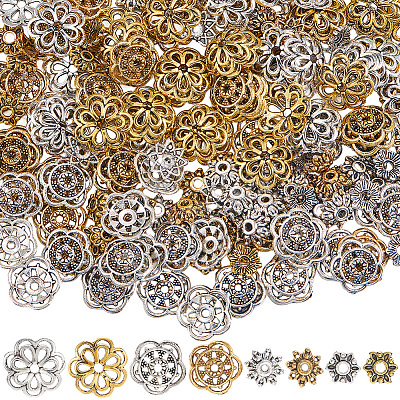 240Pcs 8 Styles Flower Tibetan Style Alloy Bead Caps FIND-SC0016-06-1