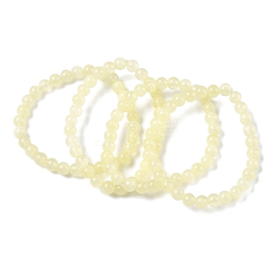 Natural Golden Silk Jade Round Beaded Stretch Bracelets for Women BJEW-F535-01B-1