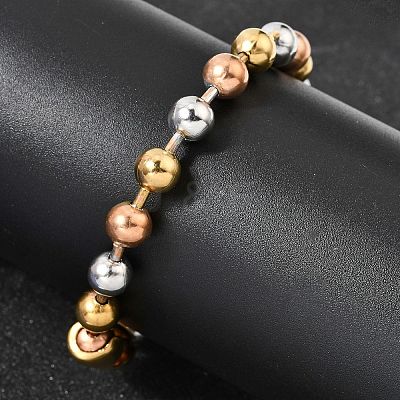 304 Stainless Steel Round Beaded Bracelets for Women Men BJEW-K240-10B-1