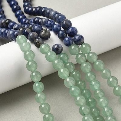 Chakra Natural Red Jasper & Yellow Jade & Green Aventurine & Tiger Eye & Sodalite & Amethyst Beads Strands X-G-NH0002-E02-6mm-1