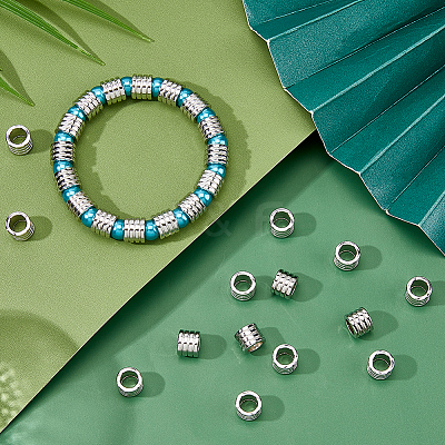 24Pcs Grooved Stainless Steel European Beads STAS-HS0001-81B-1