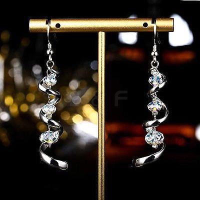 Spiral Ribbon Alloy Crystal Rhinestone Dangle Earrings FS-WGD182D-01-1
