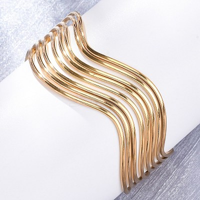 304 Stainless Steel Cuff Bangles for Women BJEW-D306-05G-1