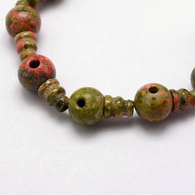 Natural Unakite 3-Hole Guru Bead Strands G-K149-07-1