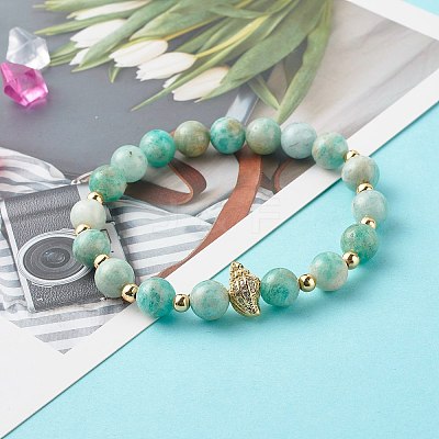 Shell Shape Cubic Zirconia Charm Stretch Bracelets Set for Teen Girl Women BJEW-JB06850-04-1