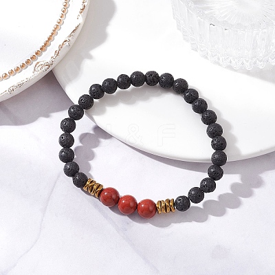 Natural & Synthetic Gemstone Round Beaded Stretch Bracelets for Men Women BJEW-JB12263-01-1