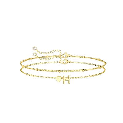 2Pcs 2 Styles Brass Beaded Bracelets & Satellite Chains Bracelets for Women FS-WG4A116-07-1