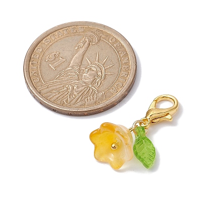 5Pcs Flower & Leaf Acrylic Pendant Decorations HJEW-JM01365-02-1
