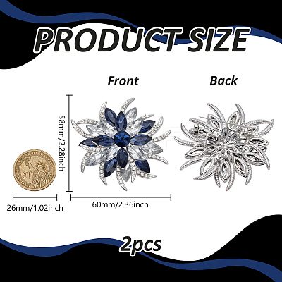 2Pcs Flower Glass Rhinestone Brooches JEWB-FG0001-50-1
