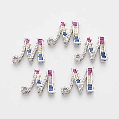 Brass Cubic Zirconia Slide Charms ZIRC-S063-01M-P-1