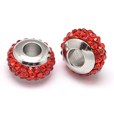 Rondelle 304 Stainless Steel Polymer Clay Rhinestone European Beads GPDL-P003-08-1