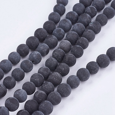 Natural Black Stone Bead Strands G-R193-01-8mm-1