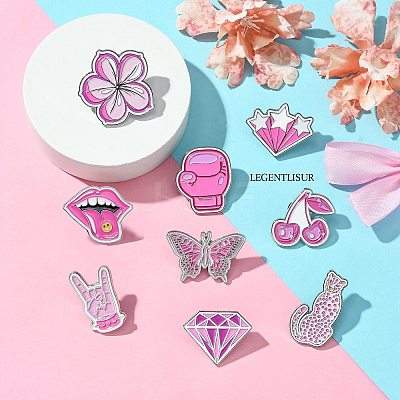 9Pcs 9 Styles Pink Series Enamel Pins JEWB-SZ0002-03-1