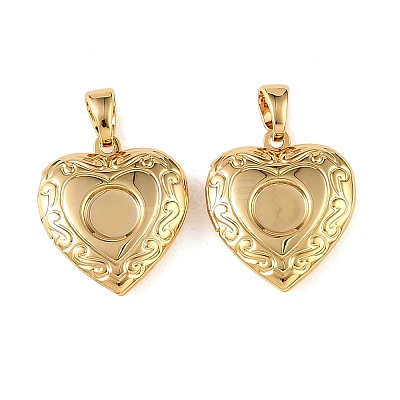 Floral Embossed Brass Locket Pendants KK-CBA7157-03G-1
