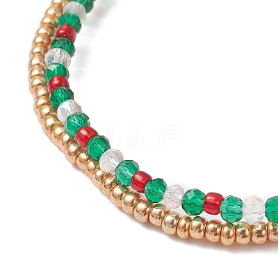 Christmas Glass Seed Beads & Glass Beads Multi-layered Bracelets BJEW-MZ00240-01-1