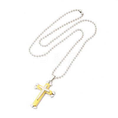 Alloy Cross Pandant Necklace with Ball Chains NJEW-K245-001C-1