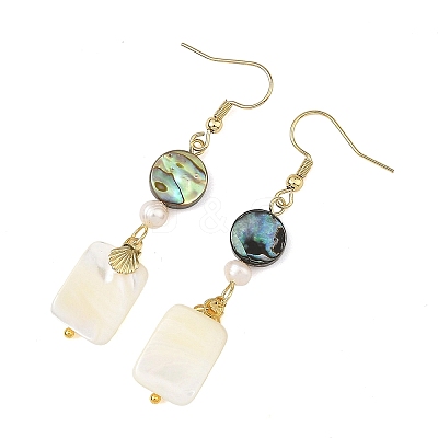 Natural Abalone Shell/Paua Shell & Natural Trochid Shell/Trochus Shell Dangle Earring for Women EJEW-JE07401-1