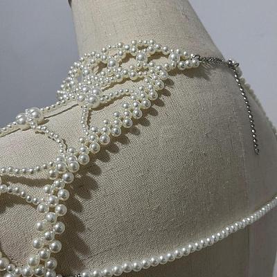 Plastic Imitation Pearl Round Beaded Tassel Bridal Shoulder Arm Chains FS-WGD7178-01-1