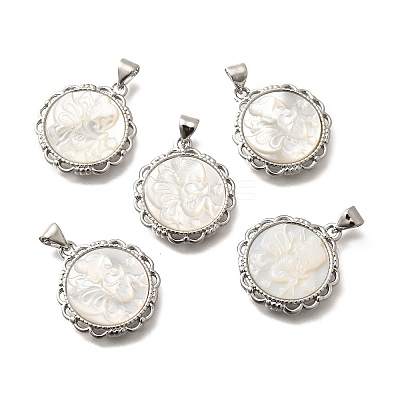 Brass with Natural Shell Carved Pendants KK-Z091-07P-02-1