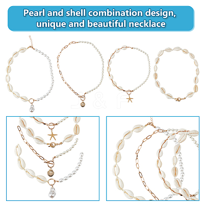 4Pcs 4 Style Natural Shell & Imitation Pearl Beaded Necklaces Set NJEW-AN0001-53-1